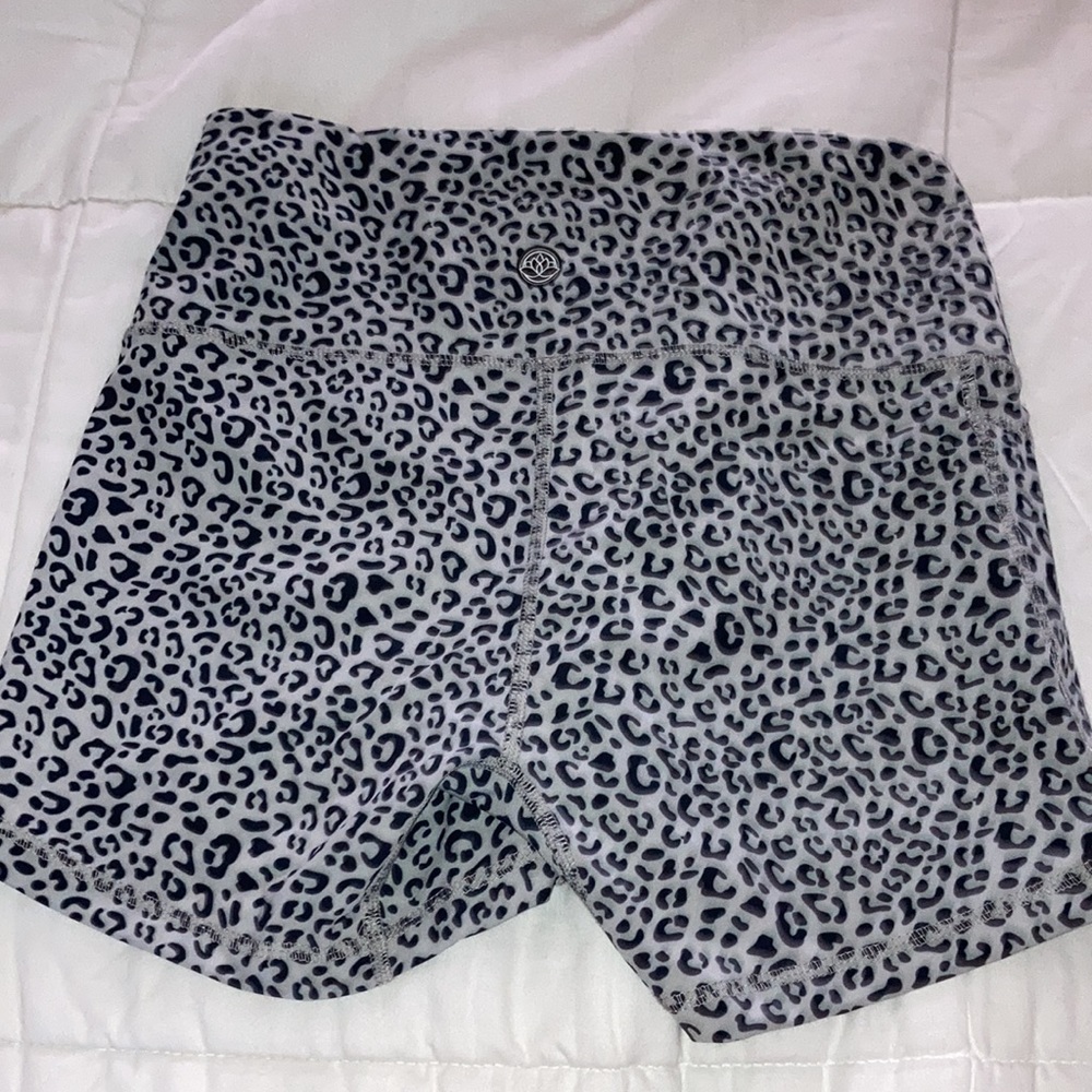Namast’eh leopard Spotted workout shorts With side pocket made in Canada size S